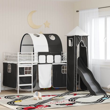 Kinderloftbett Weiß und Schwarz 90 x 200 cm Metall