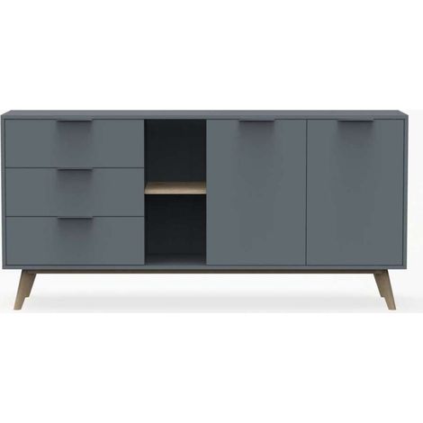Aparador para comedor Nicolás 2 puertas 2 cajones 2 huecos acabado verde kaki/cera blanca, 165cm(ancho) 81cm(alto) 40cm (fondo) (1/2)