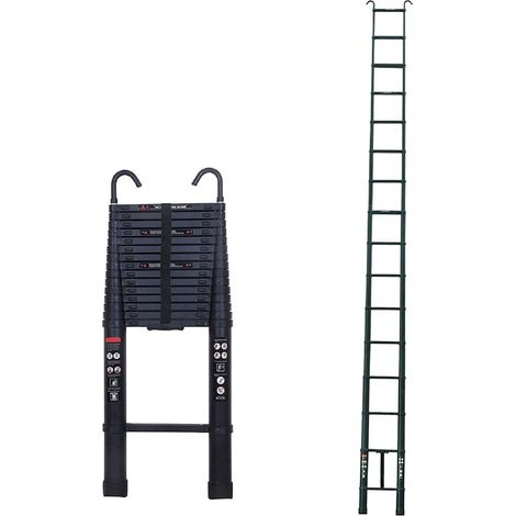 Échelle télescopique de 6.2 m/20.34 ft avec des échelles noires amovibles de crochet de toit, échelle pliable D'extension en Aluminium, Capacité de 330lb, certifiée EN131