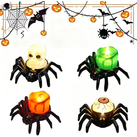 Lot 4 bougies LED Halloween motif araignée (1/5)
