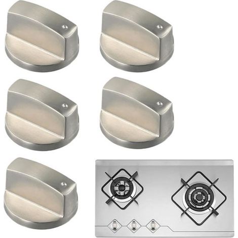 Pomos para horno, 5 piezas, 6 mm, Juego de pomos universales para placa de gas, horno eléctrico, barbacoa de gas, placa de cocina, Plateado (1/5)