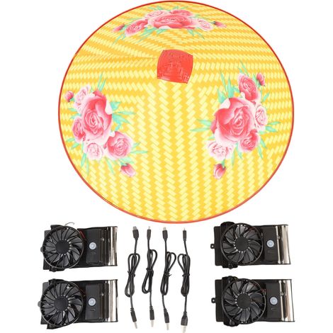 Chapeau de soleil chinois conique avec 4 ventilateurs solaires, 3 vitesses de ventilation et phare intégré pour travaux agricoles en extérieur (1/5)