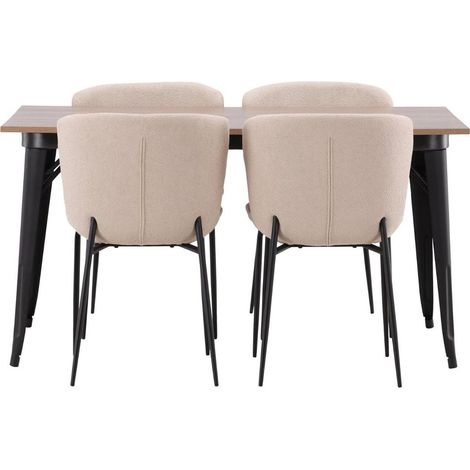 Tempe ensemble pour salle à manger table à manger noyer décor 4 chaises bouclé brun. (1/5)