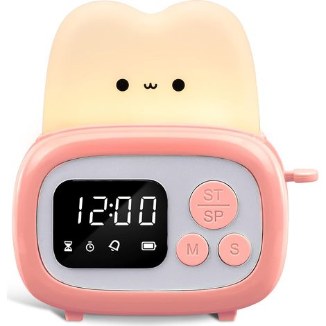 Kleiner Timer, Toasterlampe, süßes Nachtlicht mit Zeitmanagement-Tool und Schreibtischuhr, Wecker, digitaler Timer für Kinder, ABS+PC, Lampe für Kinder, Teenager, Kleinkinder, Geburtstagsgeschenk für  (1/5)