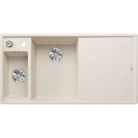BLANCO Einbauspüle AXIA III 6 S Silgranit InFino Ablauf Becken links Softweiß mit Glas-Schneidbrett (1/4)