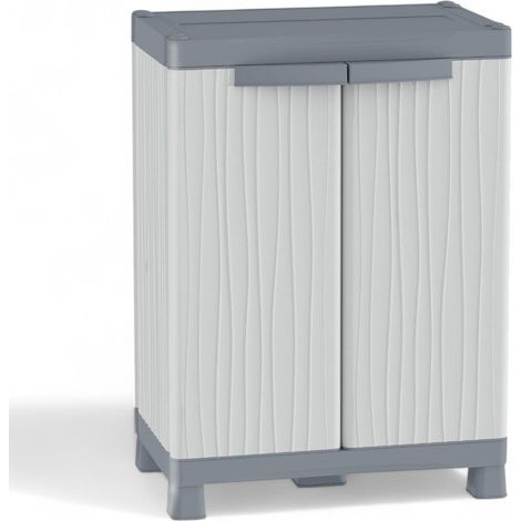 Armario bajo termoplástico gris con puertas y estantes ajustables impermeables para interior y exterior