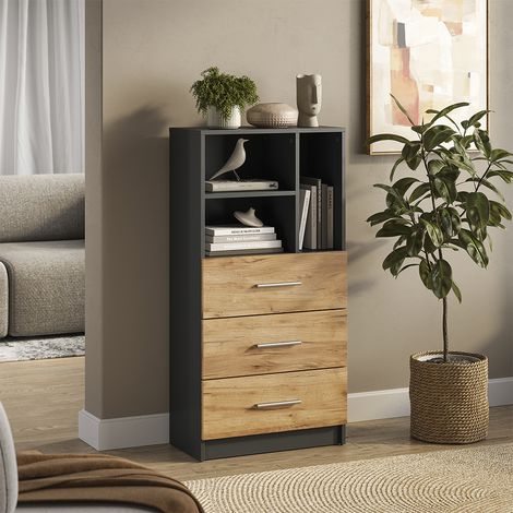 Armadio universale Tomy, Antracite/Rovere dorato, 60 x 120 cm con 3 cassetti, Vicco (1/5)