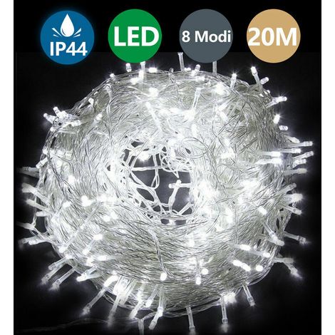 Hengda LED Lichterkette 20M 200 LEDs IP44 CREE WHITE 8 MODI LIGUALE IP44 Party Garten Innen Außen Dekoration Weihnachtsbeleuchtung - Kaltweiß (1/4)