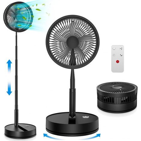 Leiser, tragbarer Standventilator, 23 cm (9 Zoll), schwarz, mit Fernbedienung, 4 Geschwindigkeitsstufen/Timer – oszillierender Ventilator (1/5)