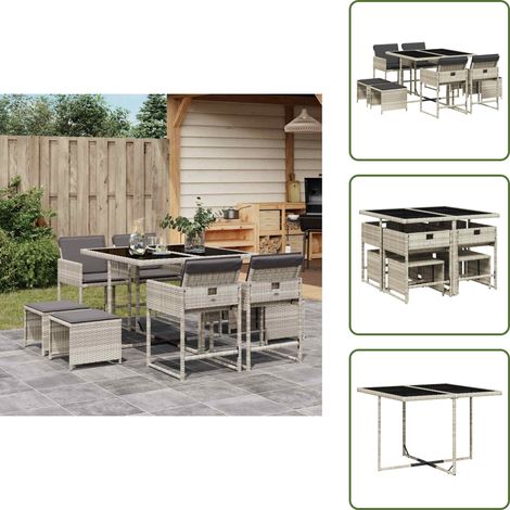 Cojines para taburetes - vidaXL Set comedor de jardín 9 pzas cojines ratán sintético gris claro - Muebles de jardín
