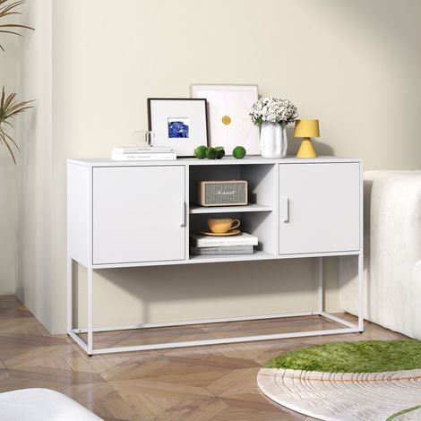 Elegante mobiletto in metallo bianco, mobiletto portaoggetti sicuro, metallo robusto, per soggiorno, ufficio, officina, H75 x L120 x P40 cm