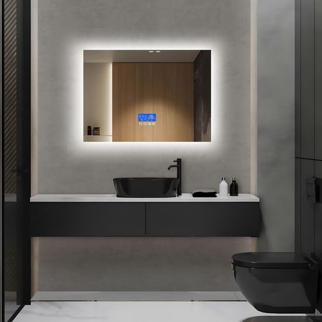 Specchi luminosi per bagno - Specchio da bagno con illuminazione a LED, specchio cosmetico a parete, controllo touch, display della temperatura, tre livelli di luminosità regolabili, 50x70 cm (1/5)