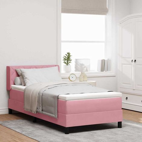 Cama tipo Box Spring con cabecera Rosa 190 x 90 cm Terciopelo (1/5)