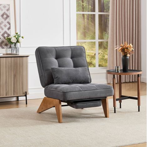 Poltrona relax reclinabile 127x73x90 cm grigio scuro con poggiapiedi, tessuto e legno MEUBLIV (1/5)