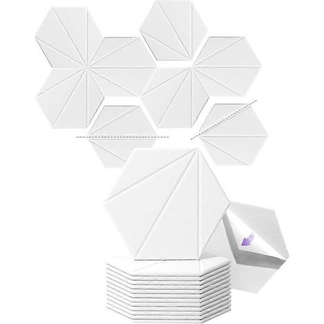 Lot de 12 panneaux en mousse acoustique 30,5 x 25,4 x 15,2 x 1 cm, panneaux muraux auto-adhésifs pour l'insonorisation, blancs. (1/5)
