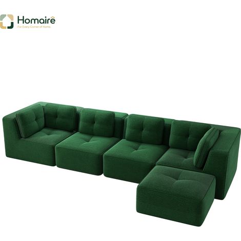 Canapé modulable en velours côtelé vert avec accoudoirs 386 x 177 x 69 cm HOMAIRE (1/5)