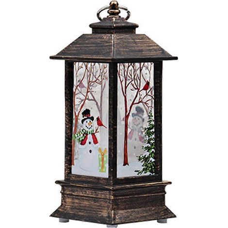 Lanterne de Noël à piles, lampe LED décorative pour table (motif aléatoire : bonhomme de neige ou Père Noël)