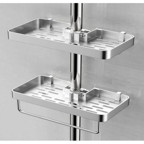 Lot de 2 Étagères de Douche Sans Perçage, Porte-Savon en Aluminium avec Plateau pour Gel Douche, Compatible avec les Tubes de 22-25mm