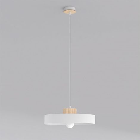 Lampada a sospensione KIVI in acciaio bianco e legno naturale