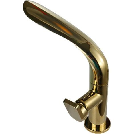 Waschtischarmatur, goldfarbene Messing-Mischbatterie, Einhebelmischer, Warm- und Kaltwasser (kurz) (1/5)