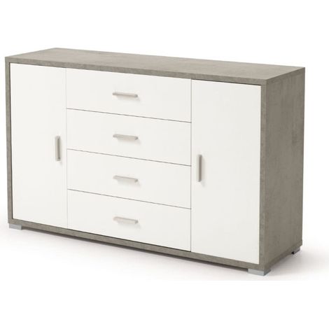 Madia con 2 ante e 4 cassetti 137 cm in legno Cemento - AMAL (1/4)