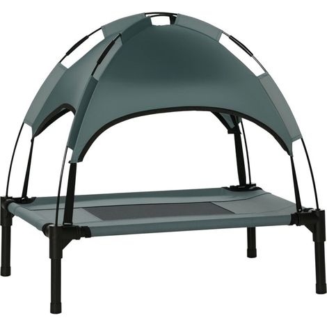 Lit surélevé pour chien PawHut avec auvent, couchage pour animaux, transat d'extérieur avec toit, respirant, en taffetas, idéal pour le camping, gris, 61 x 46 x 62 cm (1/5)
