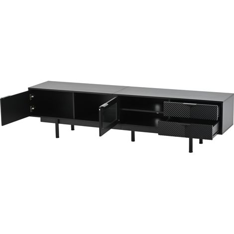 Mobile TV moderno nero 200 x 40 x 50,5 cm con 2 ante e 2 cassetti, per TV fino a 80 pollici (1/5)
