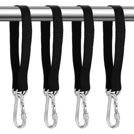Juego de 4 correas para hamaca, 50 cm x 25 mm, correas para colgar columpios de árbol, correas para hamaca, correas de fijación para columpios de jardín, con 4 mosquetones y 4 anillas en D.