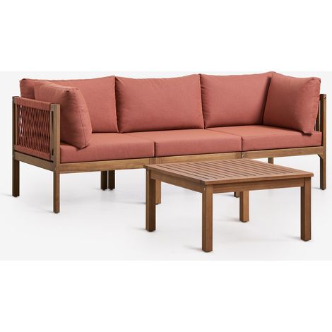 SKLUM Gartenset mit 3-teiliger modularer Sofagarnitur mit Armlehnen und Couchtisch aus Akazienholz Branson Terrakotta – Akazienbraun                                  