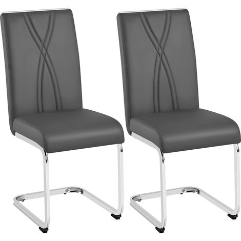 Yaheetech Set 2 Sedie Sala da Pranzo Moderne Bianche a Sbalzo Imbottite in Finta Pelle e Gambe in Metallo da Ufficio Salotto Soggiorno Portata 135 kg Grigi Scuri