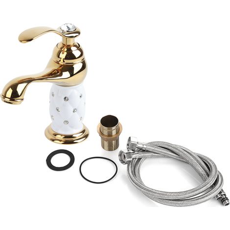 Robinet mitigeur en laiton massif doré pour lavabo, eau chaude/froide, avec ornements décoratifs, robinetterie de lavabo (1/5)