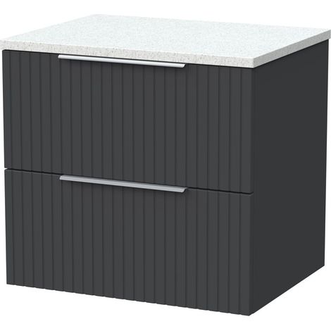 Callingwood Contemporary Wall Hung 2 Drawer Vanity Unit with White Nebula Laminate Worktop , 600mm, Dark Grey
