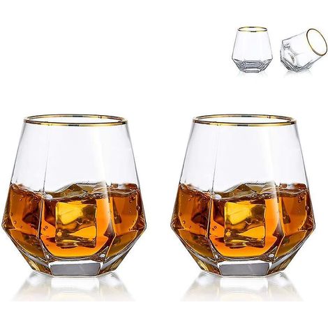 Verres à whisky Diamond (lot de 2), verres à jus, verres à whisky écossais inclinés de 300 ml, verrerie au design moderne (1/5)