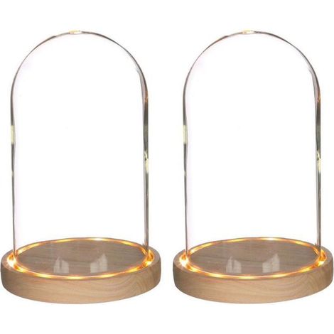 2 cloches en verre lumineuses 21,5 cm x Ø 14 cm