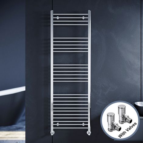 ELEGANT 1800 x 600 mm Efficient Radiator Straight Towel Rail Radiator Chrome Bathroom Radiator + Angled Radiator Valves (1/5)