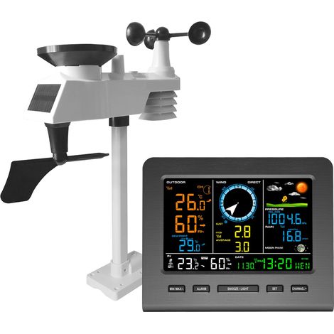 0366-WF Station météo sans fil avec capteur extérieur, station météo avec prévisions météorologiques, température, pression atmosphérique, humidité, anémomètre, pluviomètre, phrase lunaire, réve