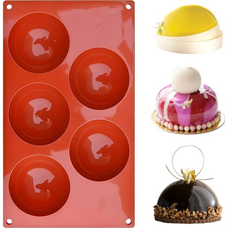 Moule En Silicone Demi-Sphère Ø 8 cm, 5 Cavités Moule Silicone Patisserie Demi Sphere, Moules Dôme Silicone 8cm Antiadhésif, Moule Silicone Demi-Sphère Pour Gâteau, Pâtisserie, Mousse, Dômes Glacé (1/5)