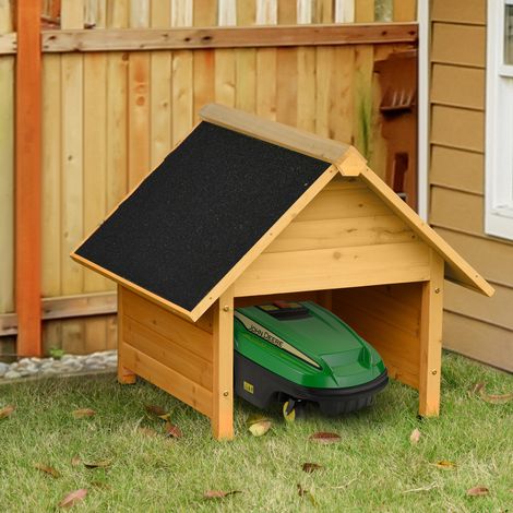 Outsunny Holzgarage für Rasenmäher Roboter Mähroboter Garage Carport für Rasenroboter Sonnen- & Regenschutz Gelb 75 x 76 x 70 cm