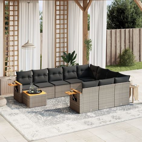 vidaXL 11-tlg. Garten-Sofagarnitur mit Kissen Grau Poly Rattan (1/5)