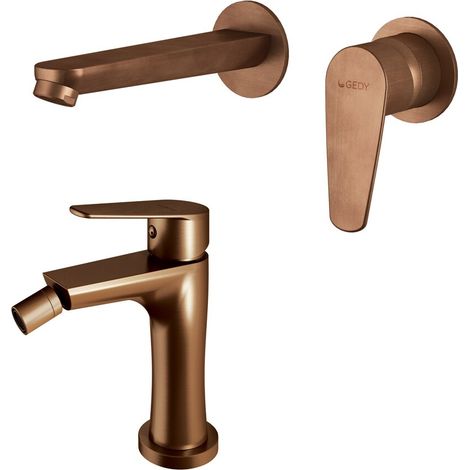 Set miscelatori lavabo a muro e bidet oro rosa Como di Gedy (1/5)