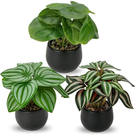 3er Set Kunstpflanzen Künstliche Zimmerpflanzen Deko Wohnzimmer Bad 15cm (1/5)