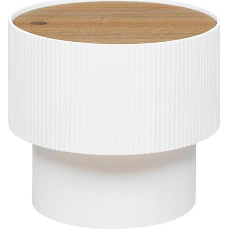 Atmosphera – Table d'appoint ronde avec coffre – MDF placage frêne – D. 38,5 x H. 35 cm – Poids 3,4 kg – Couleur blanc (1/3)