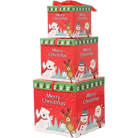 Boîte Cadeau Noël - Boîte Arbre Empilable pour Décoration Festive - Emballage Cadeau Fêtes - Set de 3 (1/2)