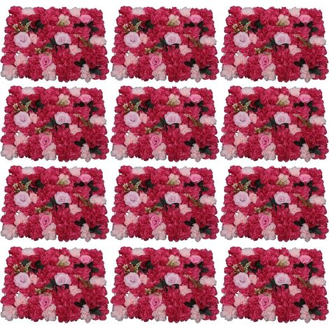 12 Pack Artificial Flower Wall Panels 24" x 16" Flower Wall Panel Wall Backdrop Faux Hydrangea and Rose Flower Backdrop Panels for Flower Wall Decor Wedding Party Event Decoration (1/5)
