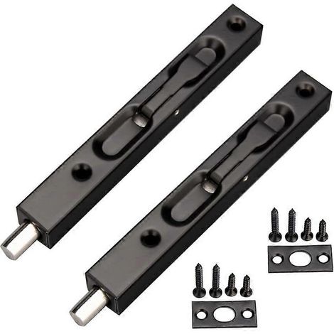 Serrure de porte encastrée en acier inoxydable de 15 cm (6 Po) avec ressort de verrouillage puissant Design invisible pour deux portes Set de 2 noir (1/5)