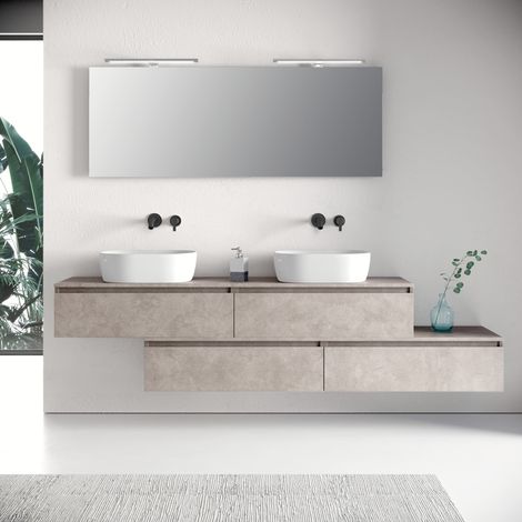 Composizione doppio lavabo 9 pezzi YOKA avana pietra (1/5)