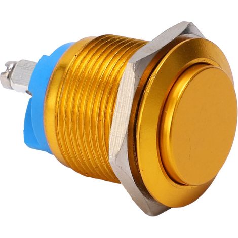 Bouton poussoir métallique haute tête, oxydation complète, auto-retour, vis, pied, contrôle d'alimentation 19mm (Jaune) (1/5)