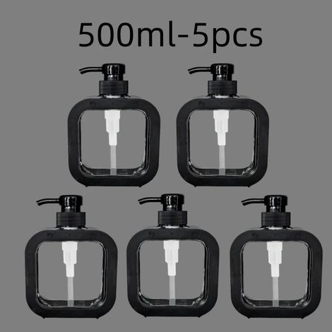 (Noir - 500 ml - Lot de 5) Distributeurs de savon de salle de bain rechargeables pour lotion, shampoing et gel douche, flacon pompe de voyage vide (1/5)