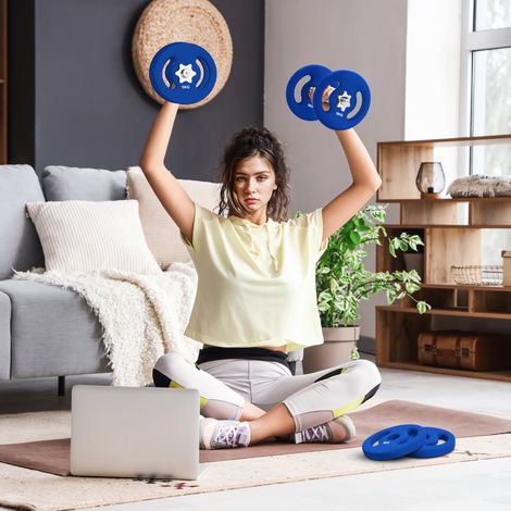 Plaques de poids de 2 x 5 kg avec poignées pratiques, set de poids pour gym à domicile, salle de fitness, entraînement de force, bleu (1/5)