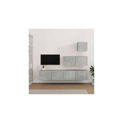 Ensemble de meubles TV 4 pcs Gris béton Bois d'ingénierie (1/5)